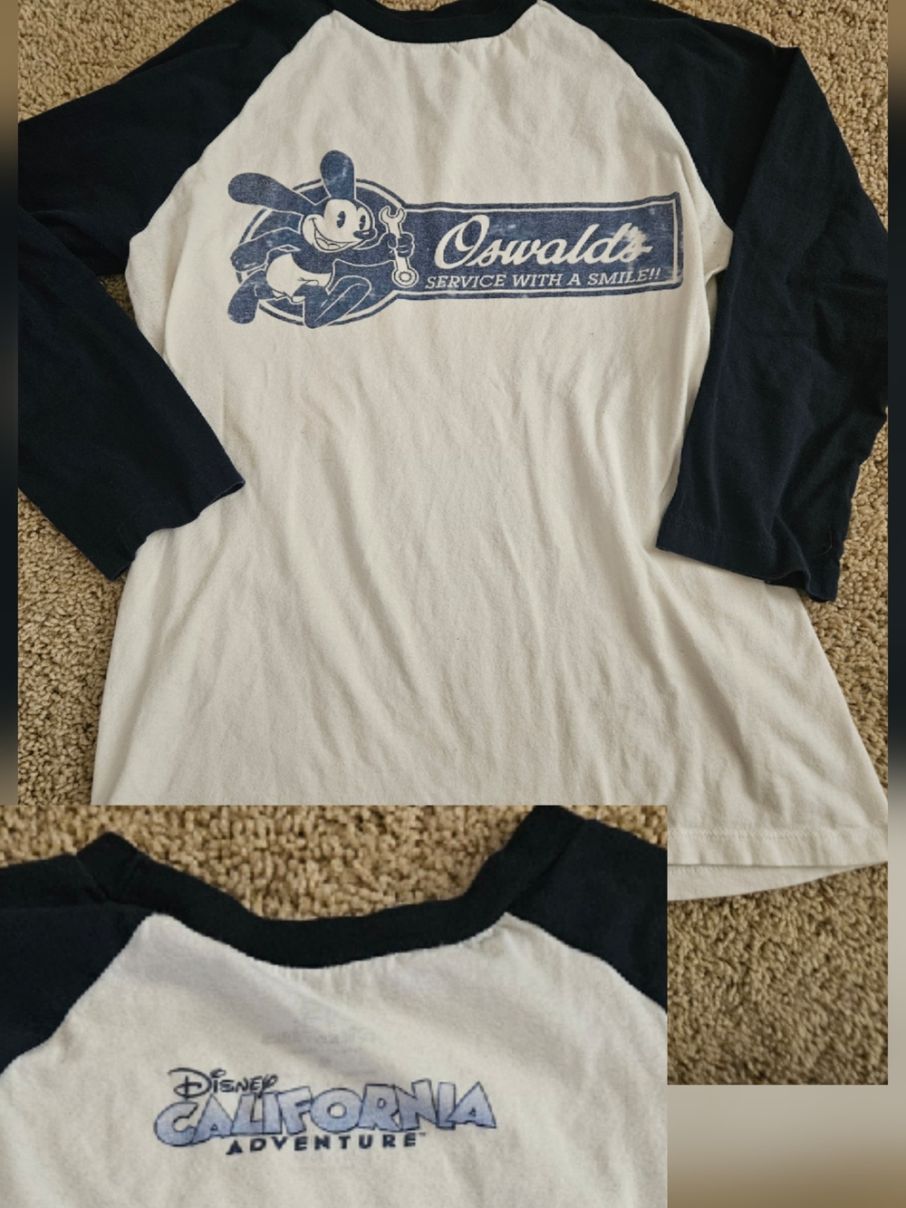 Disney White & Navy Oswald Raglan Long Sleeve Tee